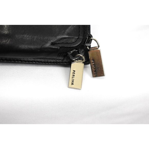 Vintage Perlina Soft Black Leather Crossbody Organizer Wallet Purse All-In-One - Picture 8 of 14